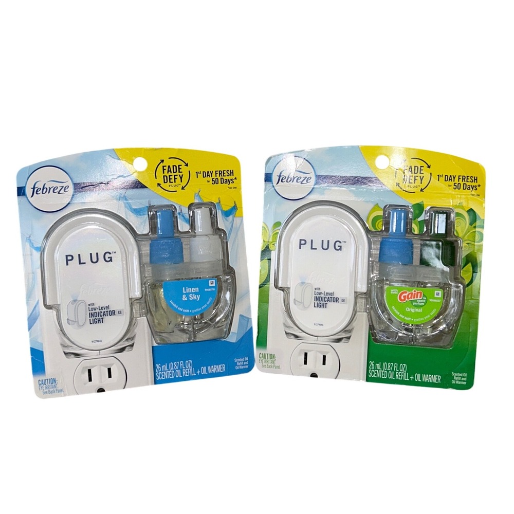 Febreze Plug Air Freshener Starter Kit Linen Sky and Gain Original Scent